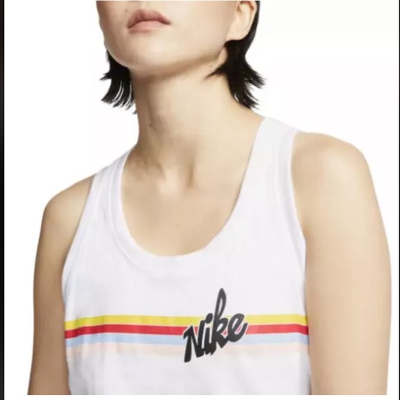 Nike White Core Stripe Tank Top-Retro Stripe-Women's Size Small - Picture 2 of 7